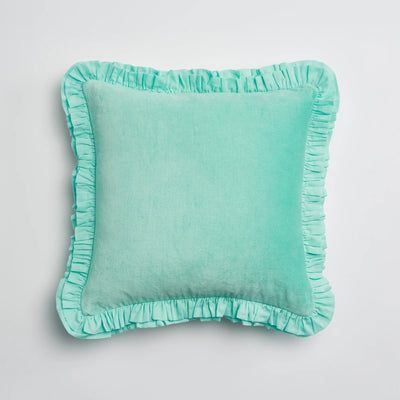 Maison Splendid aqua velvet frill cushion