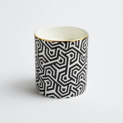 Maison Splendid fine bone china scented candle number five in black and white geometric design