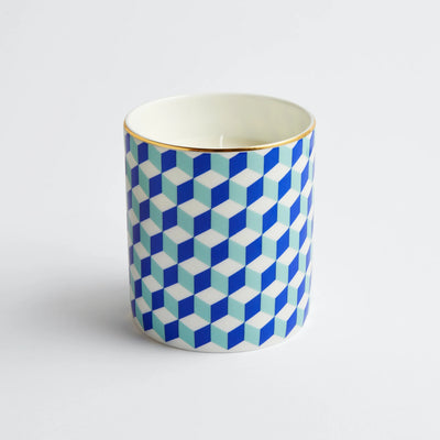 Maison Splendid fine bone china scented candle number seven in blue geometric design
