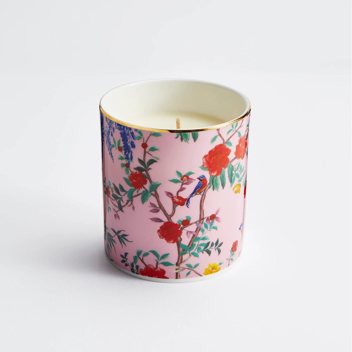 Maison Splendid fine bone china candle in pink chinoiserie design scent number two