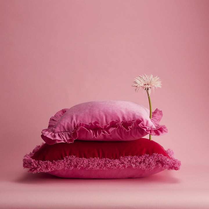 Maison splendid pink frill cushion and red oblong cushion with flower