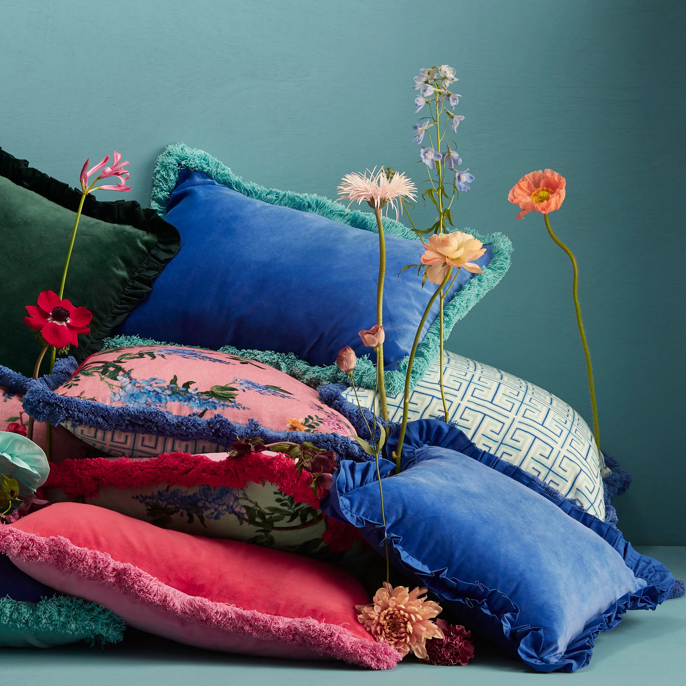 Maison Splendid selection of print and plain velvet cushions