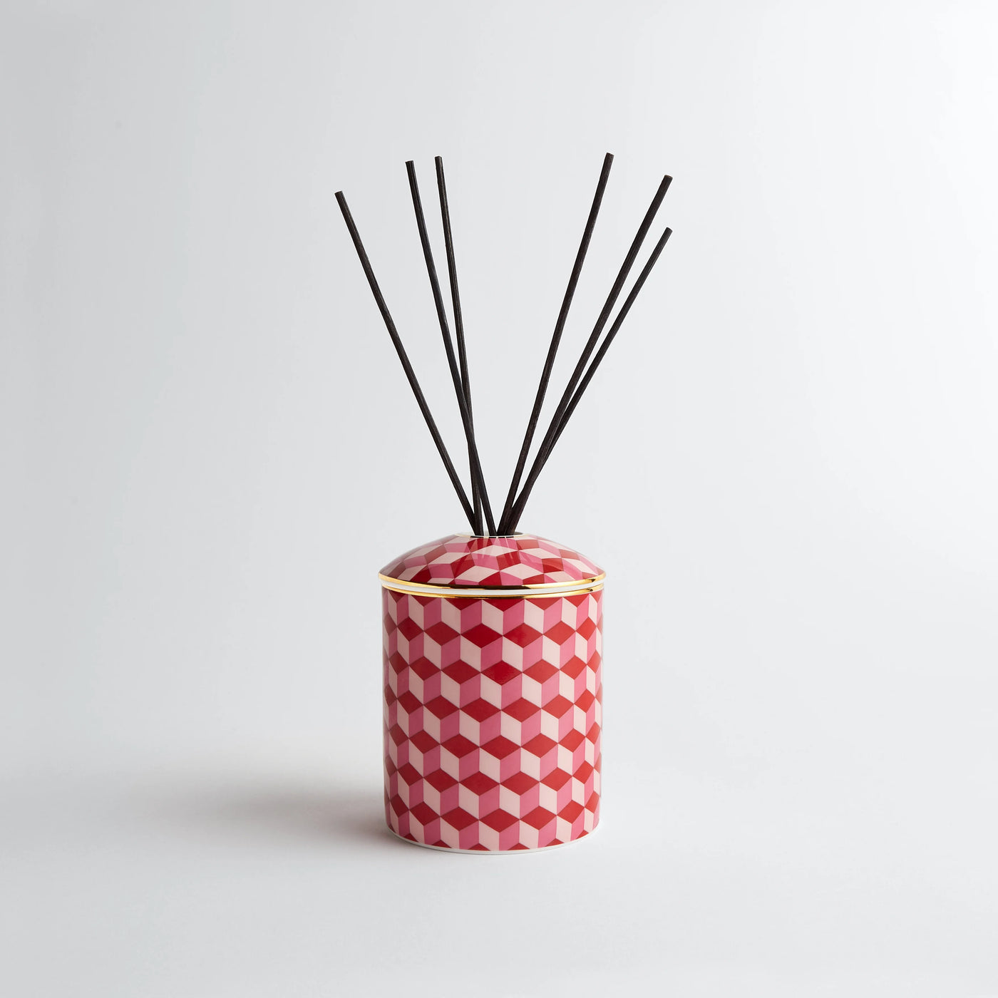 Maison Splendid fine bone china diffuser in red/pink geometric print with number eight fragrance floral scent