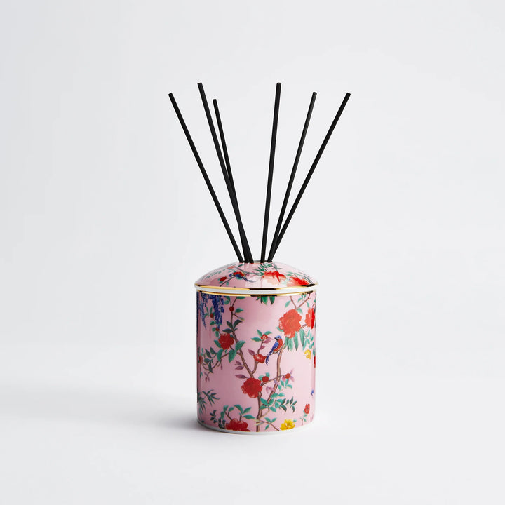 Maison Splendid diffuser number two pink chinoiserie printed fine bone china pot with floral fragrance