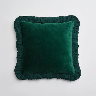 Maison Splendid velvet frill cushion in bottle green