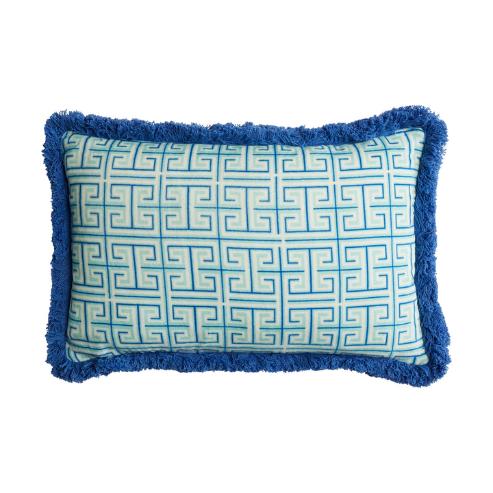 Maison Splendid oblong printed isla aqua colour velvet cushion