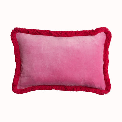 Maison Splendid reversible velvet printed cushion showing pink side