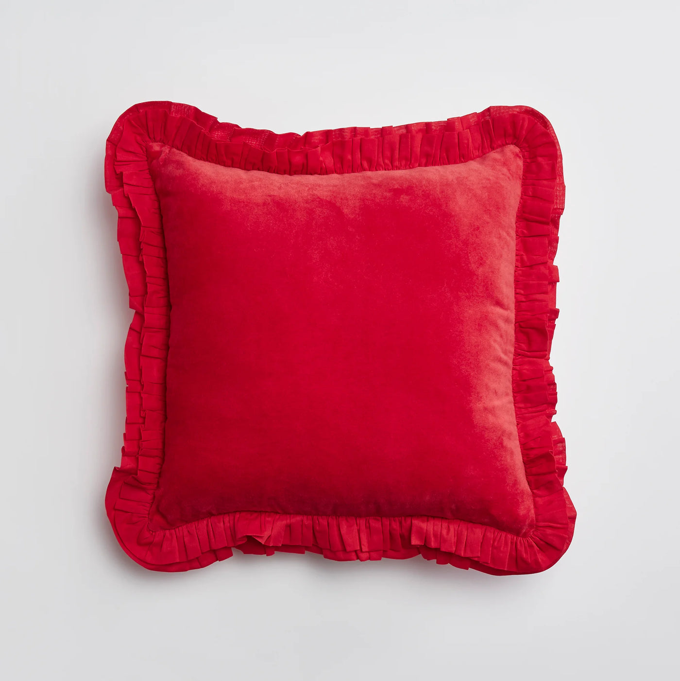 Maison Splendid red velvet frill cushion