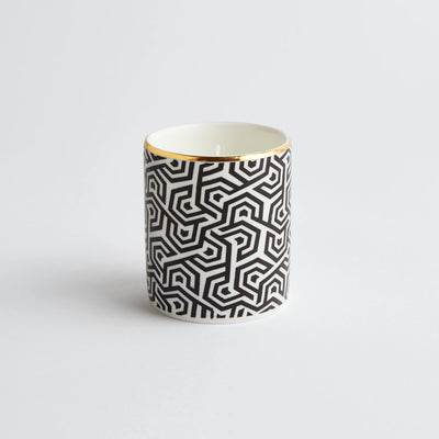 Maison Splendid fine bone china travel candle in black and white geometric design scent number five