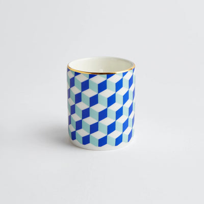Maison Splendid fine bone china travel candle in blue geometric design scent number seven