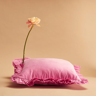 Maison Splendid pink velvet frill cushion with flower