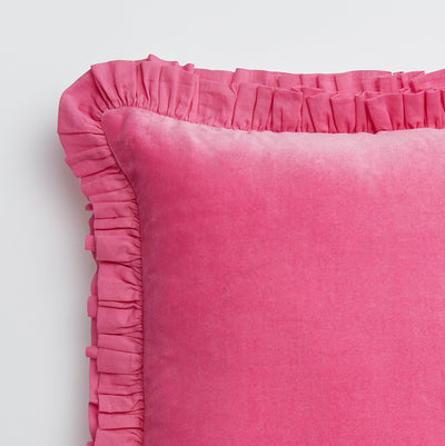 Maison Splendid pink velvet frill cushion close up